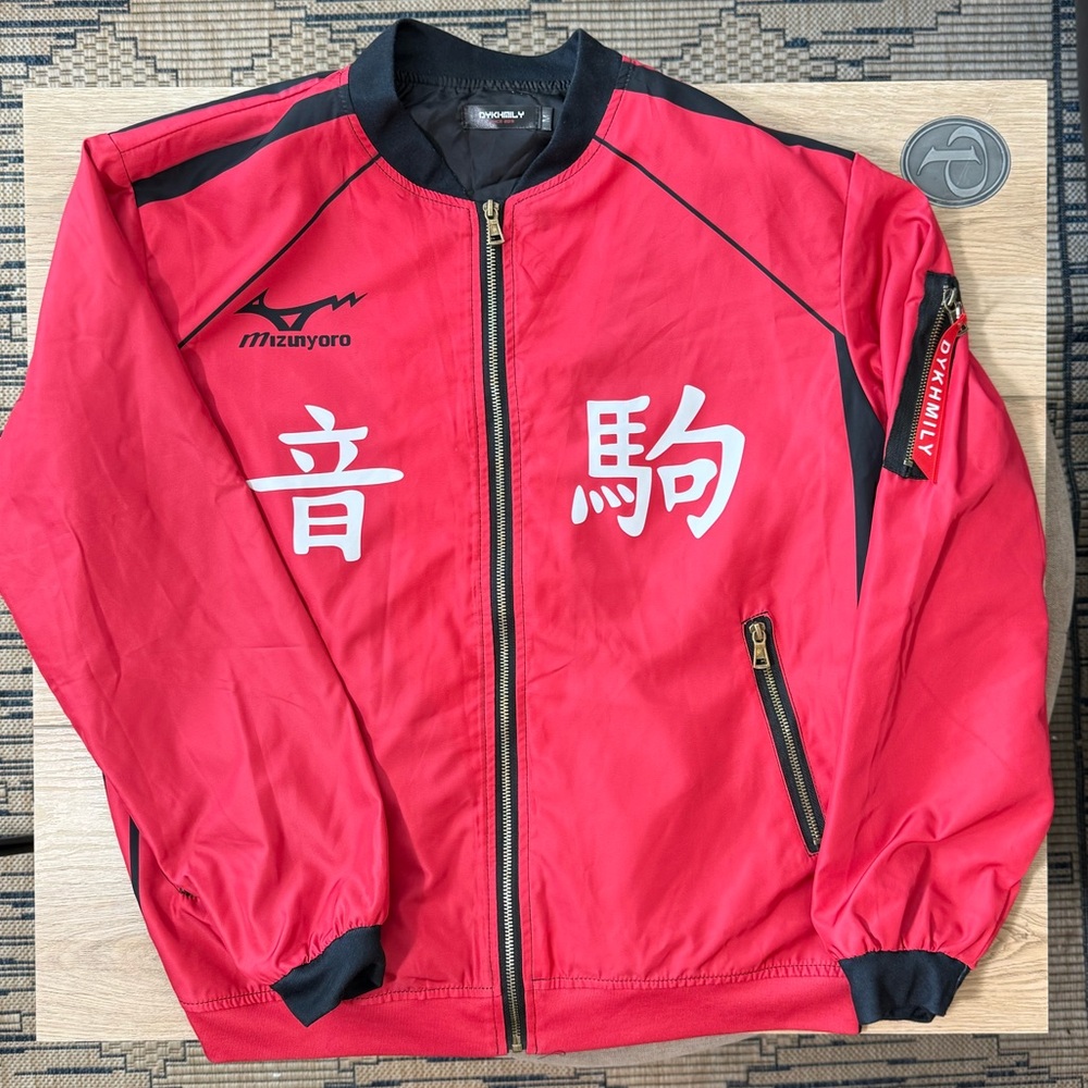 Haikyuu!! Nekoma Red Bomber Jacket Mizunyoro Vibrant Red Bomber Jacket